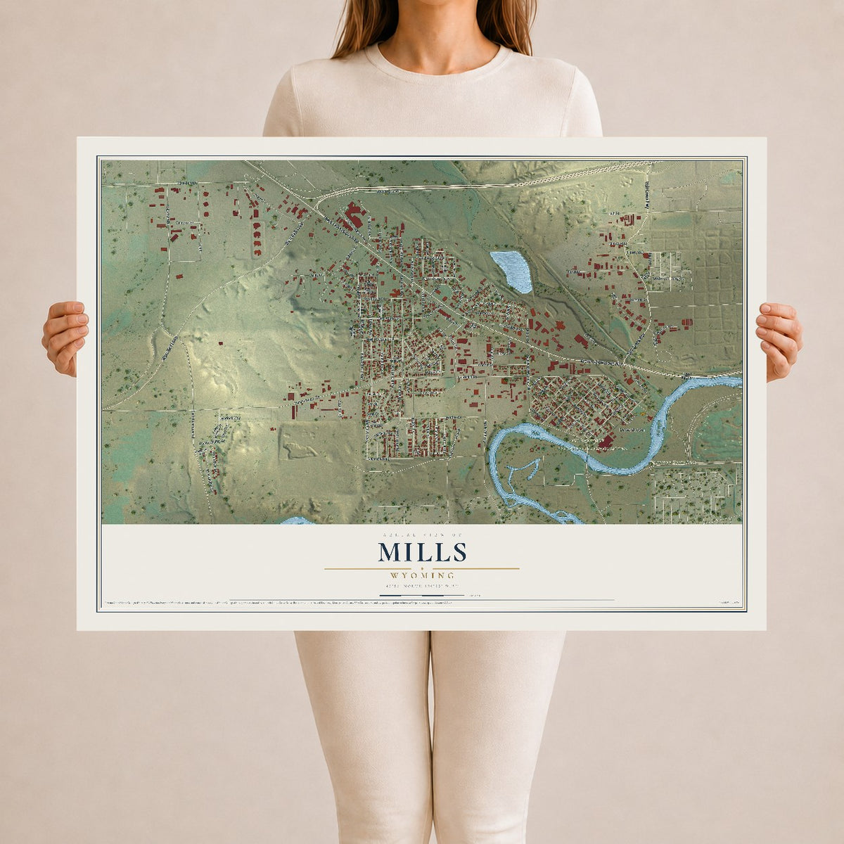Map of Mills, Wyoming, 24 x 36 inch unframed archival matte print