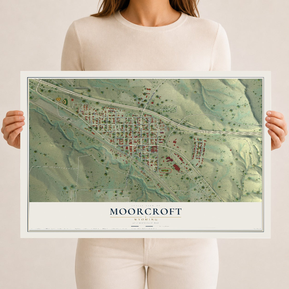 Map of Moorcroft, Wyoming, 12 x 18 inch unframed archival matte print