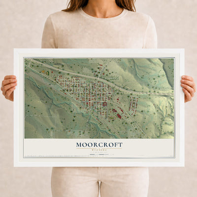 Map of Moorcroft, Wyoming, 12 x 18 inch print in a white wood frame