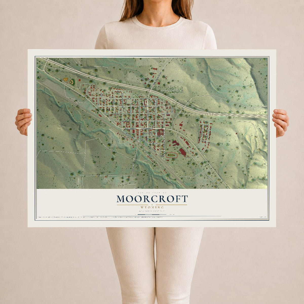 Map of Moorcroft, Wyoming, 24 x 36 inch unframed archival matte print