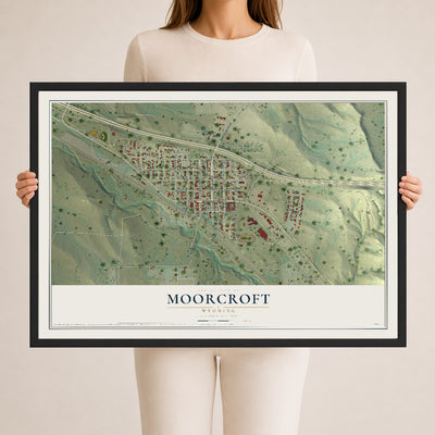 Map of Moorcroft, Wyoming, 24 x 36 inch print in a black wood frame