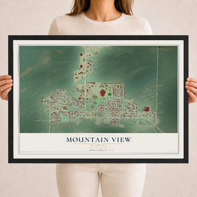 Map of Mountain View, Wyoming, 18 x 24 inch print in a black wood frame