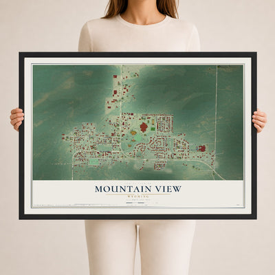 Map of Mountain View, Wyoming, 24 x 36 inch print in a black wood frame