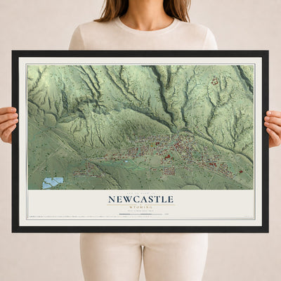 Map of Newcastle, Wyoming, 18 x 24 inch print in a black wood frame