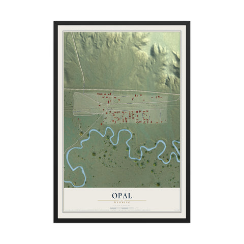 Map of Opal, Wyoming, 12 x 18 inch print in a black wood frame