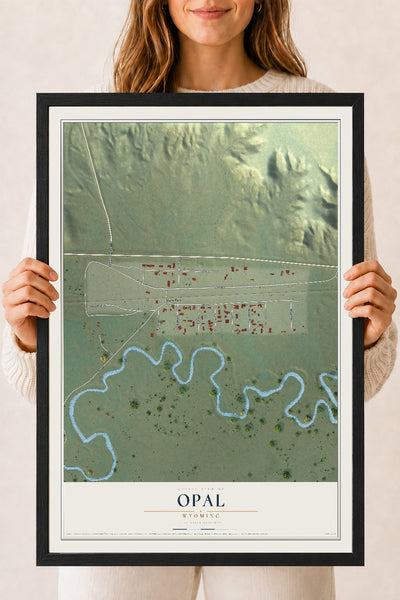 Map of Opal, Wyoming, 18 x 24 inch print in a black wood frame