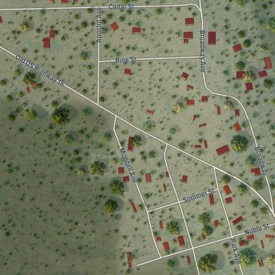 Close-up of the map of Osage, Wyoming print showing street and building detail