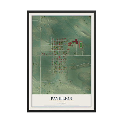 Map of Pavillion, Wyoming, 12 x 18 inch print in a black wood frame