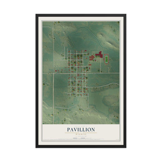 Map of Pavillion, Wyoming, 12 x 18 inch print in a black wood frame