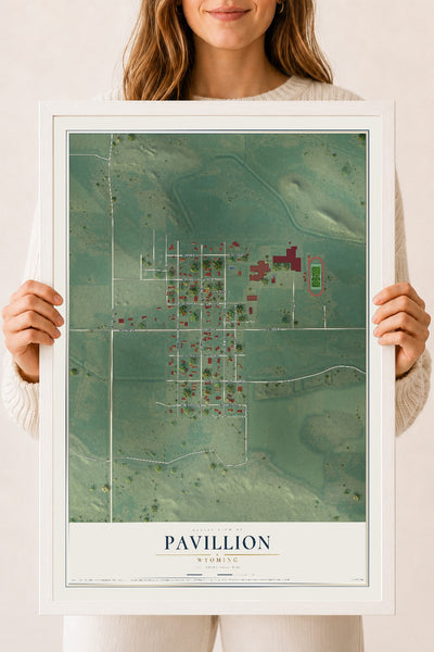 Map of Pavillion, Wyoming, 18 x 24 inch print in a white wood frame