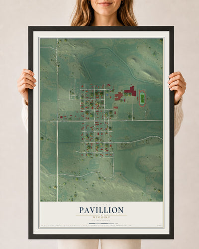 Map of Pavillion, Wyoming, 24 x 36 inch print in a black wood frame