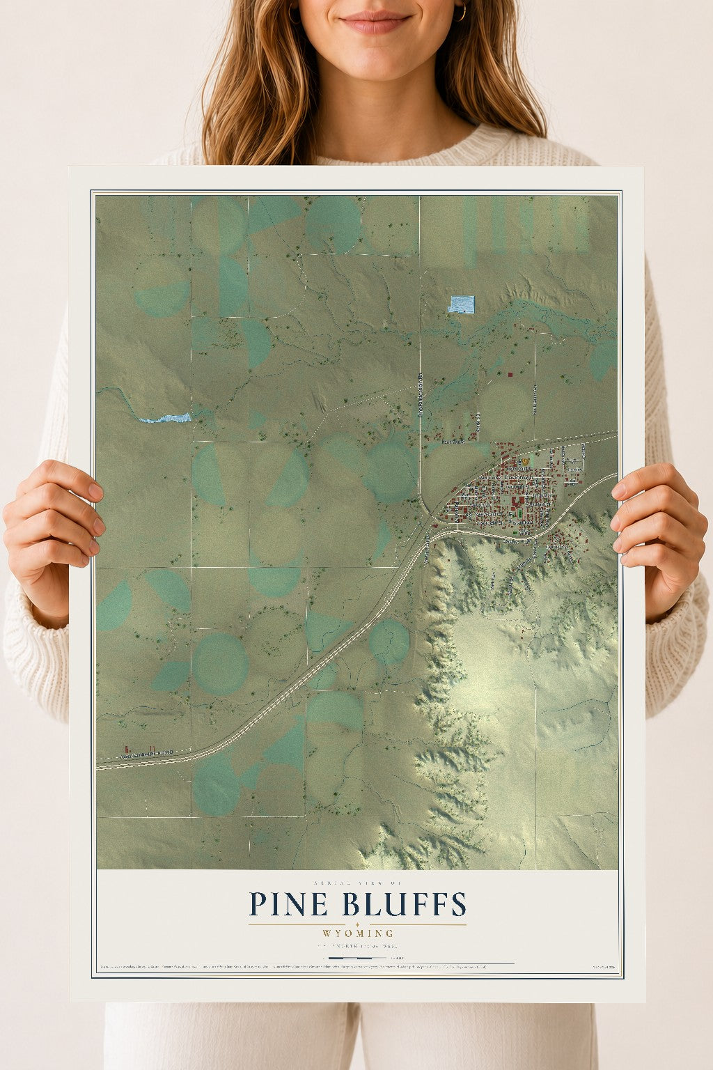 Map of Pine Bluffs, Wyoming, 18 x 24 inch unframed archival matte print
