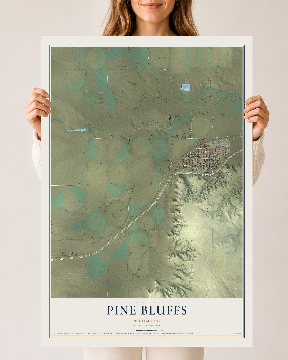 Map of Pine Bluffs, Wyoming, 24 x 36 inch unframed archival matte print