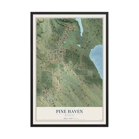 Map of Pine Haven, Wyoming, 12 x 18 inch print in a black wood frame