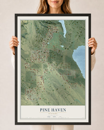 Map of Pine Haven, Wyoming, 24 x 36 inch print in a black wood frame