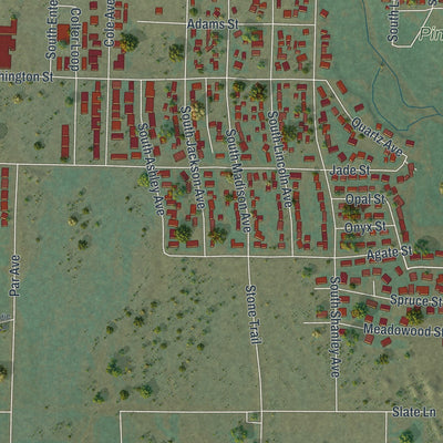 Second close-up of the map of Pinedale, Wyoming print showing more streets and buildings