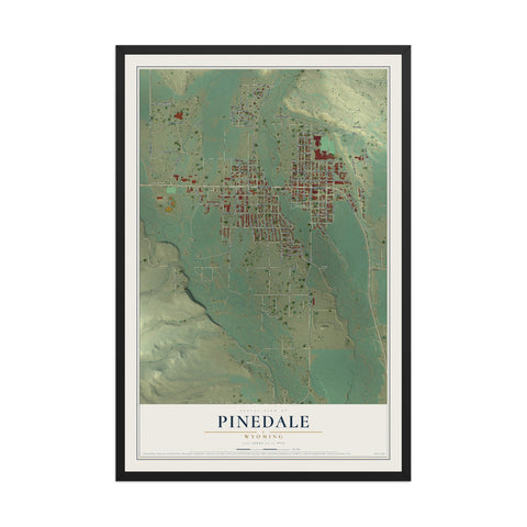 Map of Pinedale, Wyoming, 12 x 18 inch print in a black wood frame
