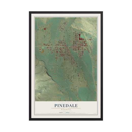 Map of Pinedale, Wyoming, 12 x 18 inch print in a black wood frame