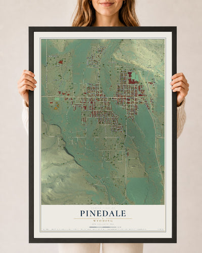 Map of Pinedale, Wyoming, 24 x 36 inch print in a black wood frame