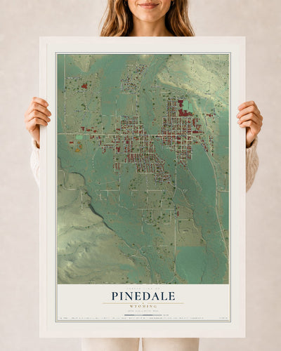 Map of Pinedale, Wyoming, 24 x 36 inch print in a white wood frame