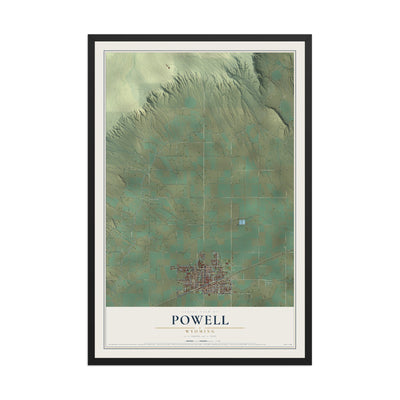 Map of Powell, Wyoming, 12 x 18 inch print in a black wood frame