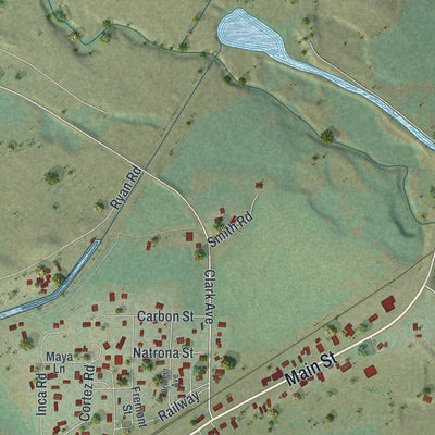 Close-up of the map of Ralston, Wyoming print showing street and building detail