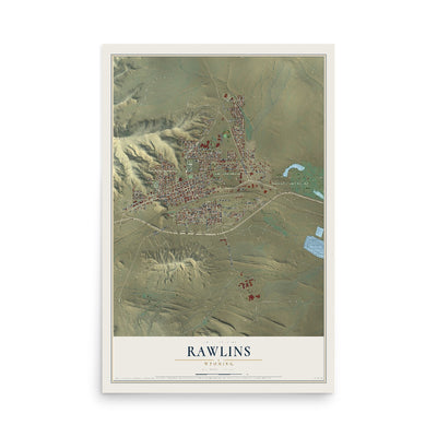 Map of Rawlins, Wyoming, 12 x 18 inch unframed archival matte print