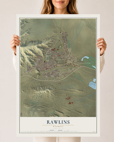 Map of Rawlins, Wyoming, 24 x 36 inch unframed archival matte print