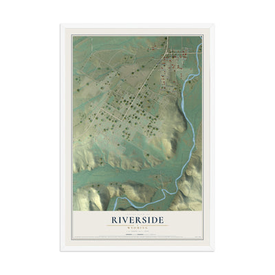 Map of Riverside, Wyoming, 12 x 18 inch print in a white wood frame