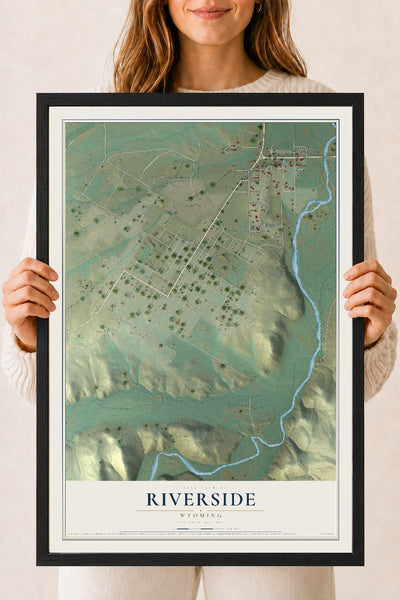 Map of Riverside, Wyoming, 18 x 24 inch print in a black wood frame