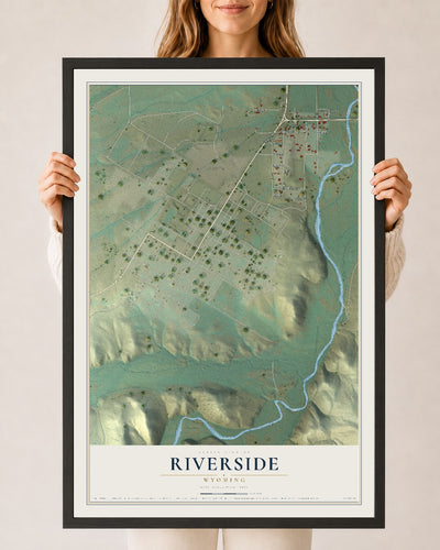 Map of Riverside, Wyoming, 24 x 36 inch print in a black wood frame