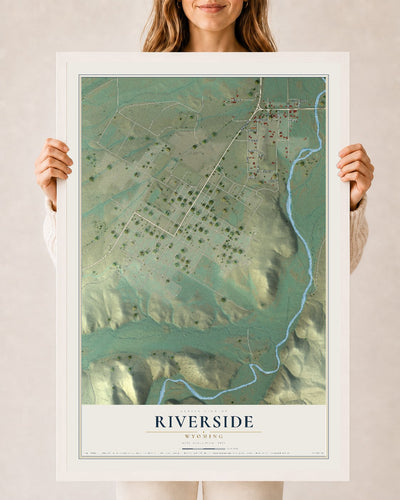 Map of Riverside, Wyoming, 24 x 36 inch print in a white wood frame