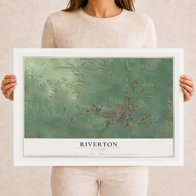 Map of Riverton, Wyoming, 12 x 18 inch print in a white wood frame