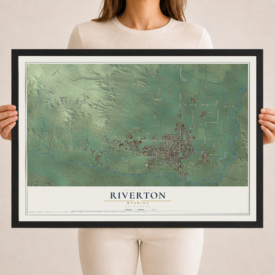 Map of Riverton, Wyoming, 18 x 24 inch print in a black wood frame
