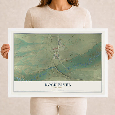 Map of Rock River, Wyoming, 12 x 18 inch print in a white wood frame