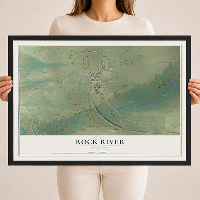 Map of Rock River, Wyoming, 18 x 24 inch print in a black wood frame