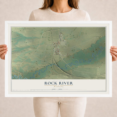 Map of Rock River, Wyoming, 18 x 24 inch print in a white wood frame