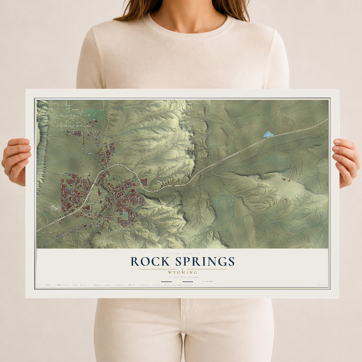 Map of Rock Springs, Wyoming, 12 x 18 inch unframed archival matte print