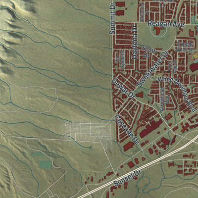 Second close-up of the map of Rock Springs, Wyoming print showing more streets and buildings