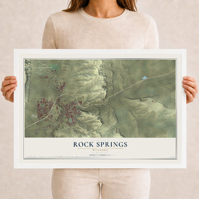 Map of Rock Springs, Wyoming, 12 x 18 inch print in a white wood frame