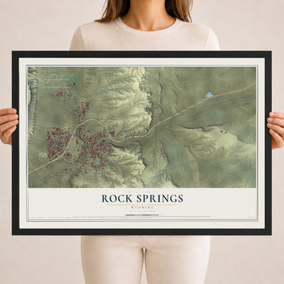 Map of Rock Springs, Wyoming, 18 x 24 inch print in a black wood frame