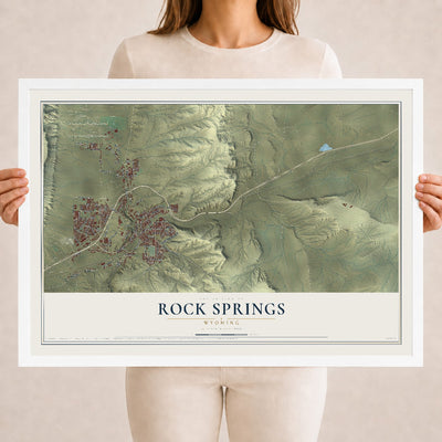Map of Rock Springs, Wyoming, 18 x 24 inch print in a white wood frame