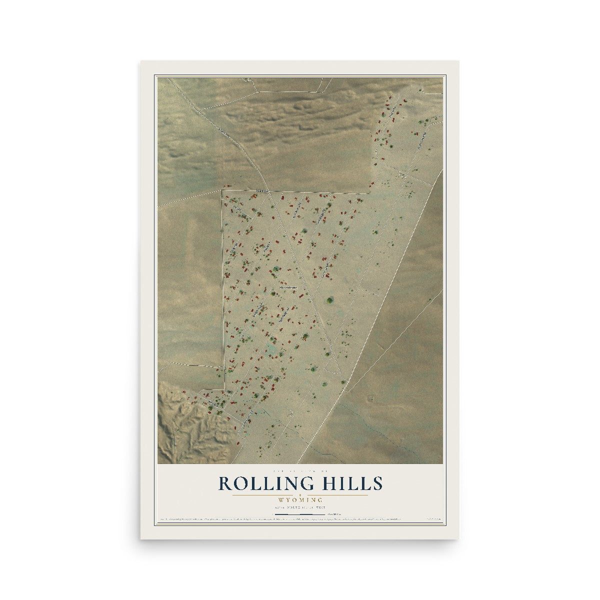 Map of Rolling Hills, Wyoming, 12 x 18 inch unframed archival matte print