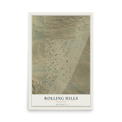 Map of Rolling Hills, Wyoming, 12 x 18 inch unframed archival matte print