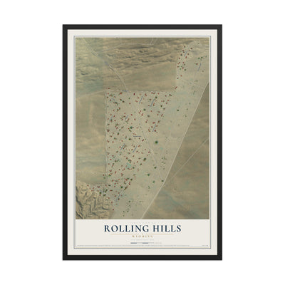 Map of Rolling Hills, Wyoming, 12 x 18 inch print in a black wood frame