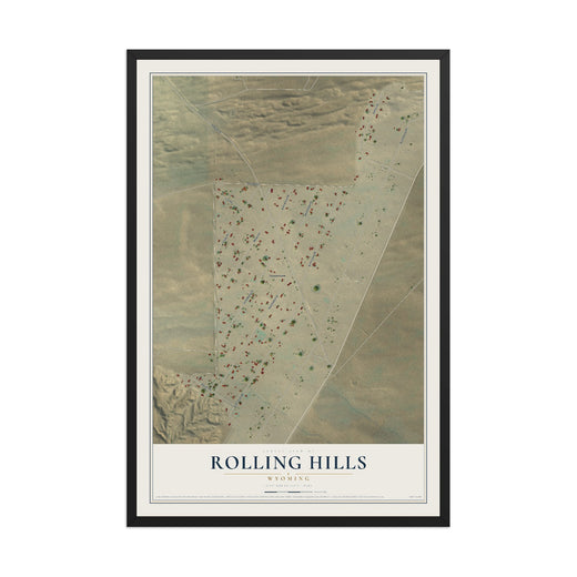 Map of Rolling Hills, Wyoming, 12 x 18 inch print in a black wood frame