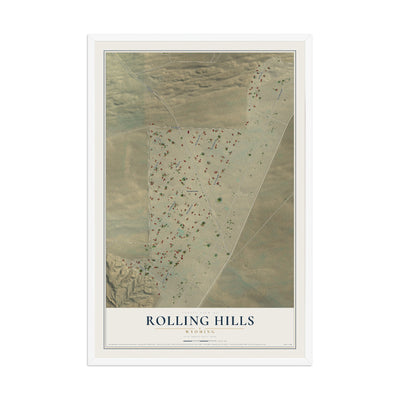 Map of Rolling Hills, Wyoming, 12 x 18 inch print in a white wood frame