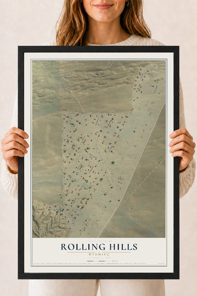 Map of Rolling Hills, Wyoming, 18 x 24 inch print in a black wood frame