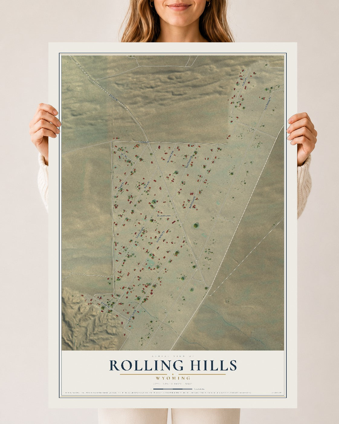 Map of Rolling Hills, Wyoming, 24 x 36 inch unframed archival matte print