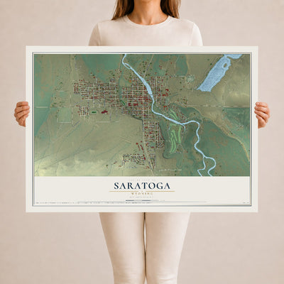 Map of Saratoga, Wyoming, 24 x 36 inch unframed archival matte print